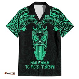 Personalised New Zealand Te Reo Maori Hawaiian Shirt Kia Kaha Maori Language Week Green Style