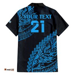 Custom Fiji Rugby Hawaiian Shirt Kaiviti Fijian Tribal World Cup Blue No2