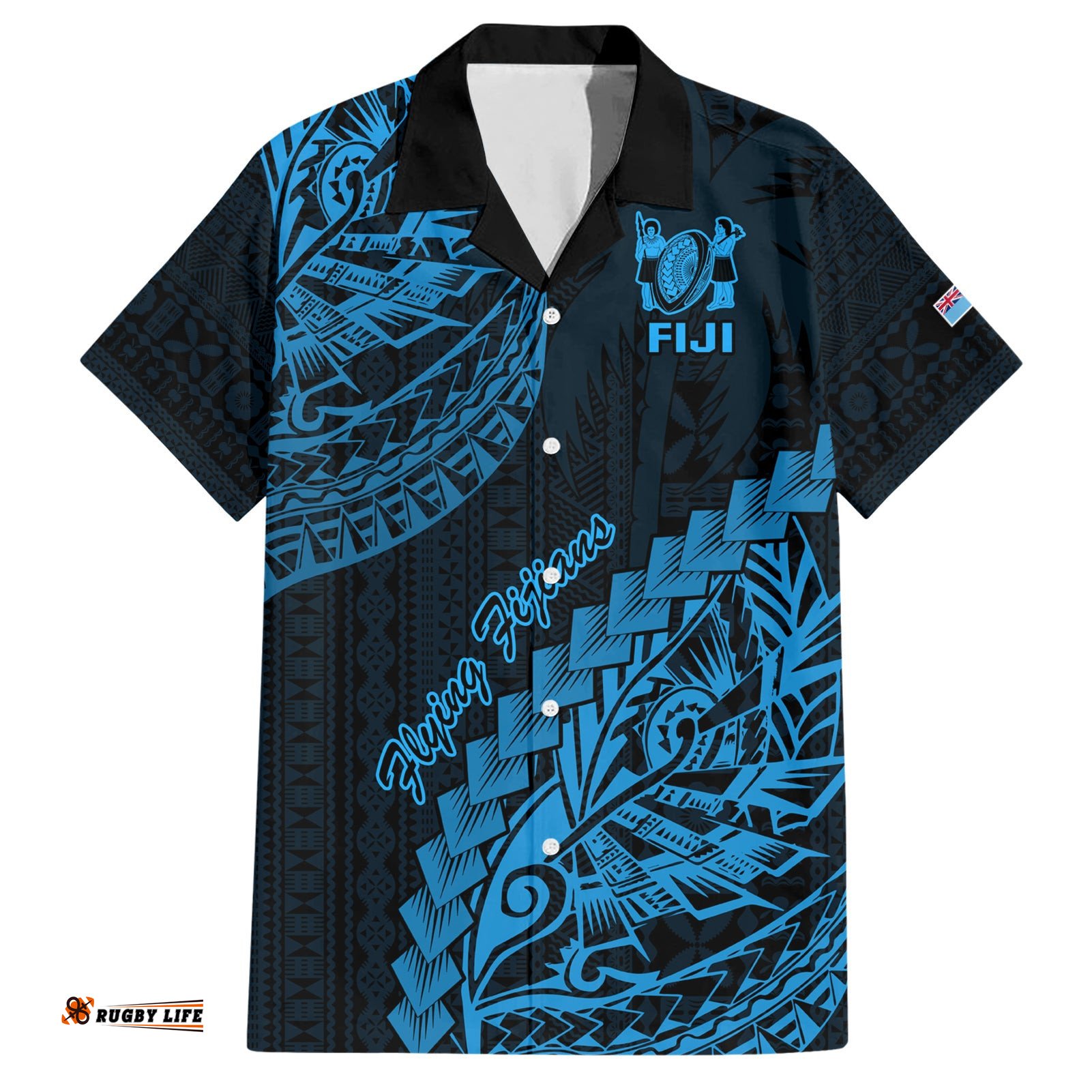 Custom Fiji Rugby Hawaiian Shirt Kaiviti Fijian Tribal World Cup Blue No2