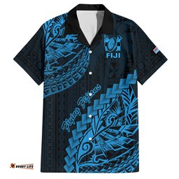 Custom Fiji Rugby Hawaiian Shirt Kaiviti Fijian Tribal World Cup Blue No2