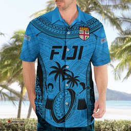 Custom Fiji Rugby Hawaiian Shirt Go Champions World Cup Tapa Unique Blue Vibe