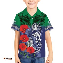 Custom Warriors Rugby ANZAC Hawaiian Shirt Gallipoli Soldier With Aboriginal Art