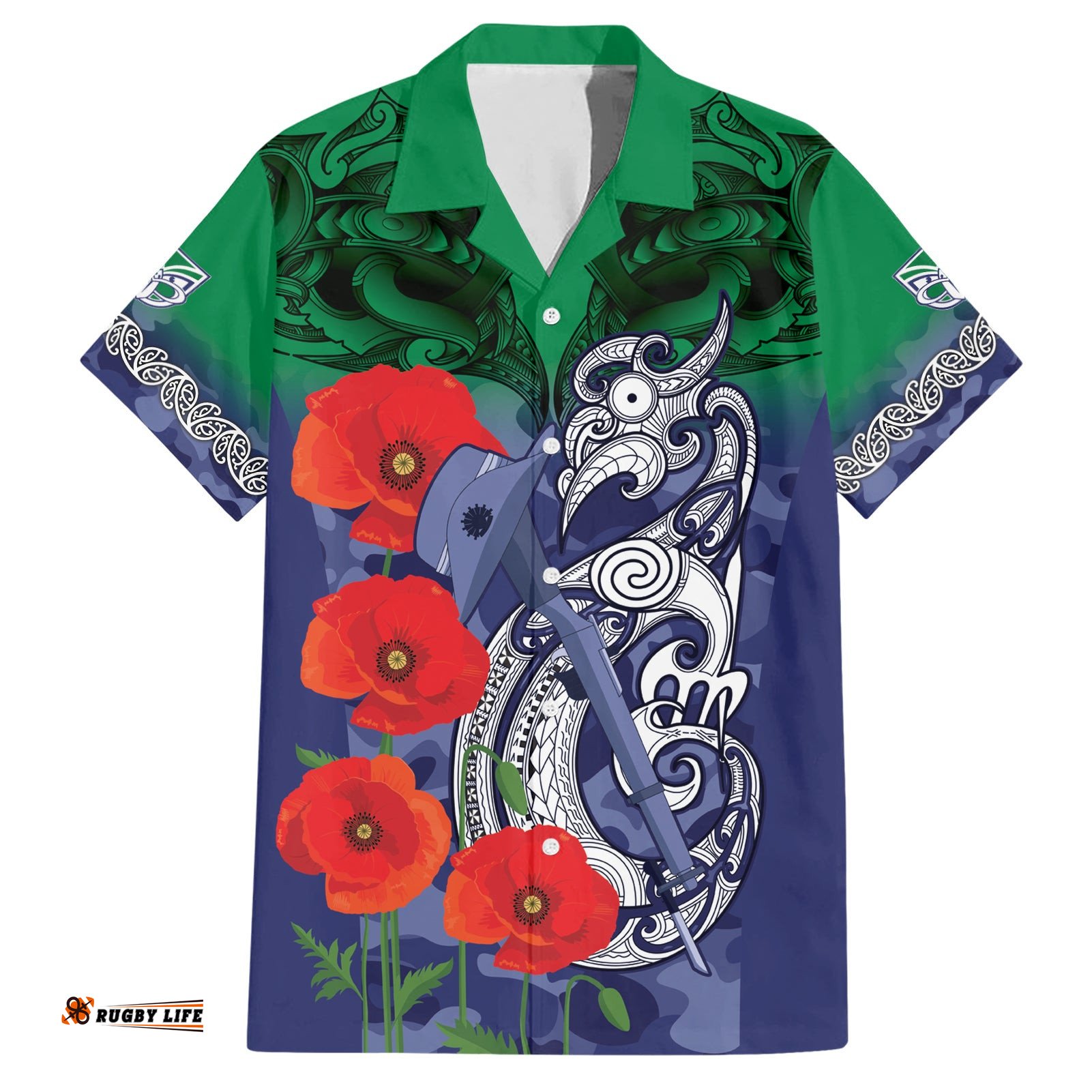 Custom Warriors Rugby ANZAC Hawaiian Shirt Gallipoli Soldier With Aboriginal Art