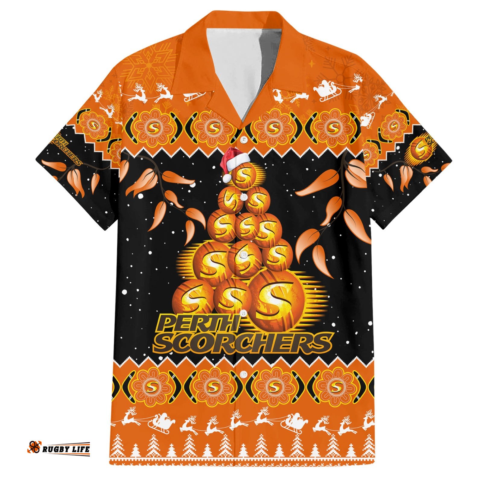 Perth Scorchers Cricket Christmas Hawaiian Shirt Merry Xmas Indigenous Art