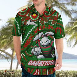 Custom Australia NAIDOC Week 2024 Hawaiian Shirt Rabbitohs Mascot Keep The Fire Burning