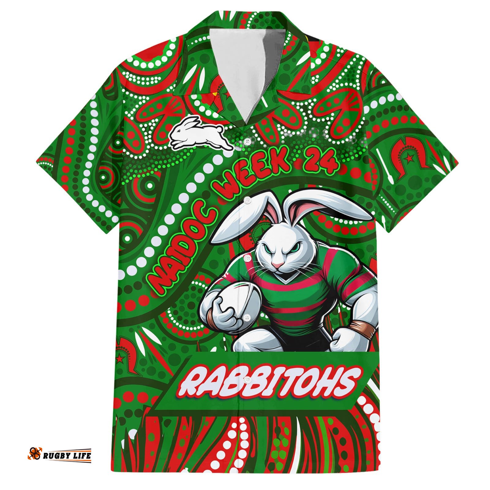 Custom Australia NAIDOC Week 2024 Hawaiian Shirt Rabbitohs Mascot Keep The Fire Burning