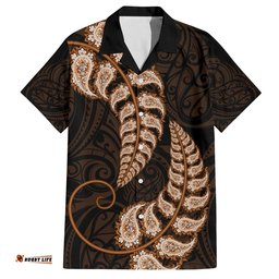 Brown New Zealand Paisley Silver Fern Hawaiian Shirt Aotearoa Maori
