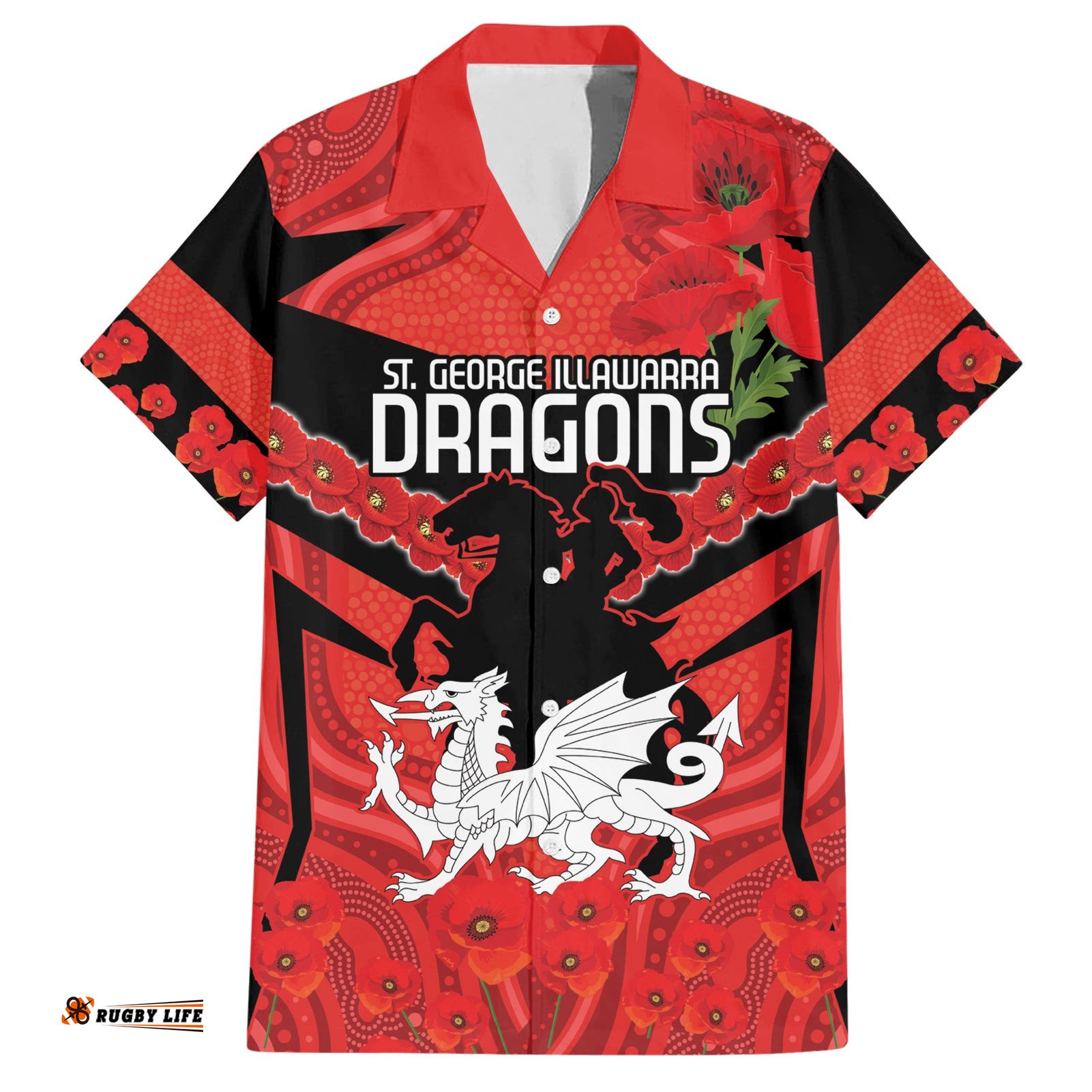Custom Dragons Rugby ANZAC Hawaiian Shirt Gallipoli Soldier With Aboriginal Art