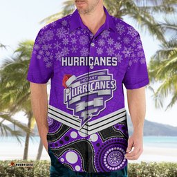 Custom Hobart Hurricanes Cricket Christmas Hawaiian Shirt Merry Xmas Indigenous Art