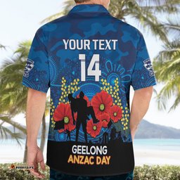Custom Geelong Football ANZAC Hawaiian Shirt Gallipoli Camouflage With Poppies
