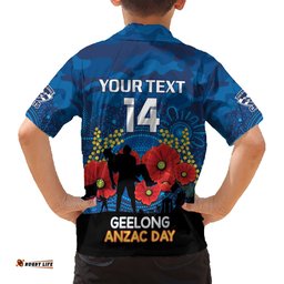 Custom Geelong Football ANZAC Hawaiian Shirt Gallipoli Camouflage With Poppies