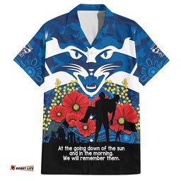 Custom Geelong Football ANZAC Hawaiian Shirt Gallipoli Camouflage With Poppies
