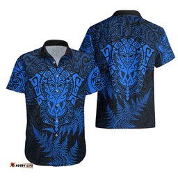 Personalised New Zealand Rugby Hawaiian Shirt Silver Fern All Black Mix Ta Moko Blue Style