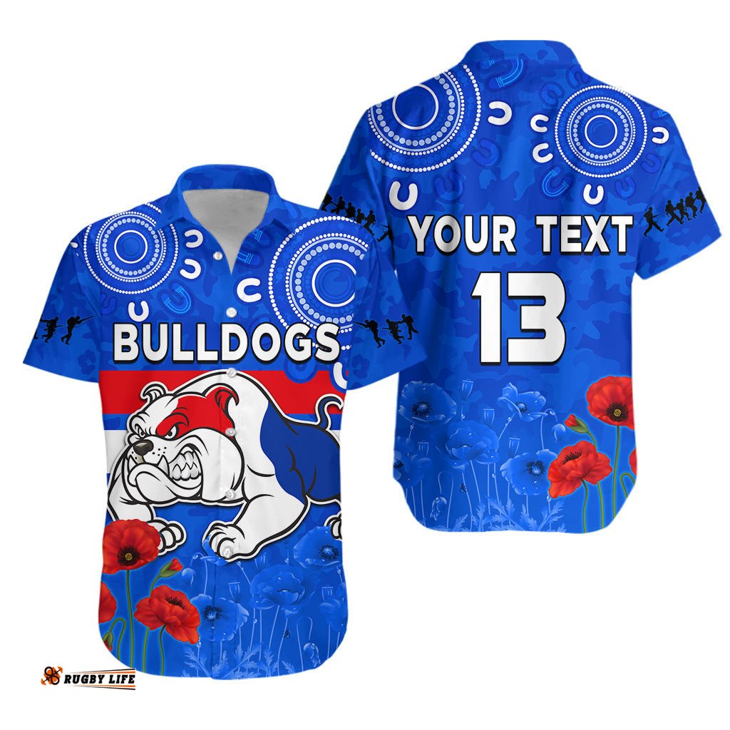 Custom Text and Number Bulldogs ANZAC Hawaiian Shirt Western Dogs Aboriginal Poppy