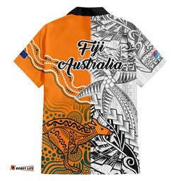 Fiji Australia Rugby Hawaiian Shirt World Cup Polynesia Tapa Mixed Indigenous Aboriginal