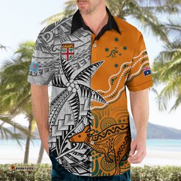 Fiji Australia Rugby Hawaiian Shirt World Cup Polynesia Tapa Mixed Indigenous Aboriginal