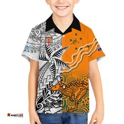 Fiji Australia Rugby Hawaiian Shirt World Cup Polynesia Tapa Mixed Indigenous Aboriginal