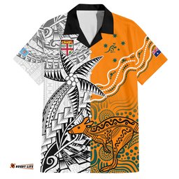 Fiji Australia Rugby Hawaiian Shirt World Cup Polynesia Tapa Mixed Indigenous Aboriginal