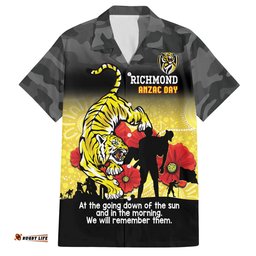 Custom Richmond Football ANZAC Hawaiian Shirt Gallipoli Camouflage With Poppies