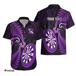 Personalised New Zealand Darts Hawaiian Shirt Happiness Is A Tight Threesome Maori Purple