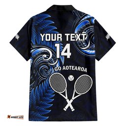 Custom New Zealand Tiki Tennis Hawaiian Shirt 2024 Aotearoa Tenehi Maori Silver Fern Blue