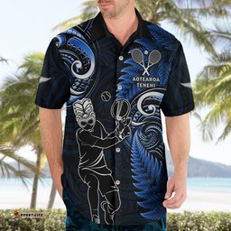 Custom New Zealand Tiki Tennis Hawaiian Shirt 2024 Aotearoa Tenehi Maori Silver Fern Blue