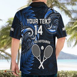 Custom New Zealand Tiki Tennis Hawaiian Shirt 2024 Aotearoa Tenehi Maori Silver Fern Blue