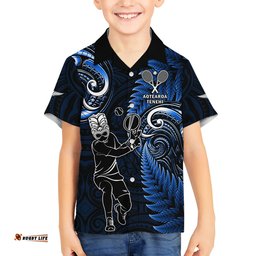 Custom New Zealand Tiki Tennis Hawaiian Shirt 2024 Aotearoa Tenehi Maori Silver Fern Blue