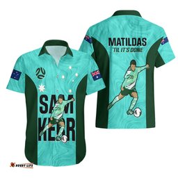 Australia Soccer Hawaiian Shirt Sam Kerr Matildas Proud World Cup Turquoise