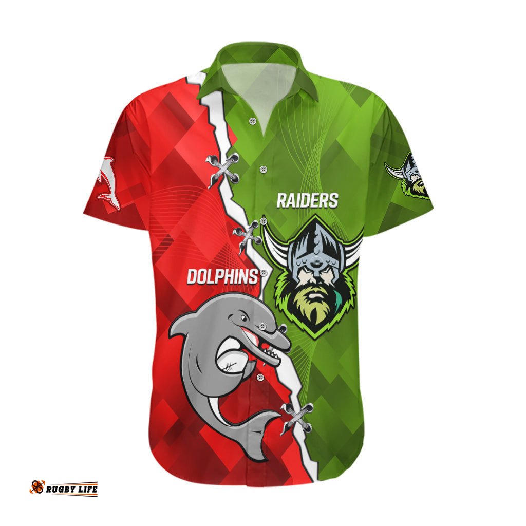 Personalised Dolphins and Raiders Rugby Hawaiian Shirt Sporty Version