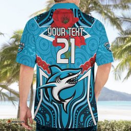 Custom Sharks Rugby ANZAC Hawaiian Shirt Gallipoli Soldier With Aboriginal Art