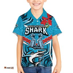 Custom Sharks Rugby ANZAC Hawaiian Shirt Gallipoli Soldier With Aboriginal Art