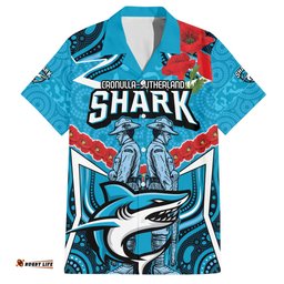 Custom Sharks Rugby ANZAC Hawaiian Shirt Gallipoli Soldier With Aboriginal Art