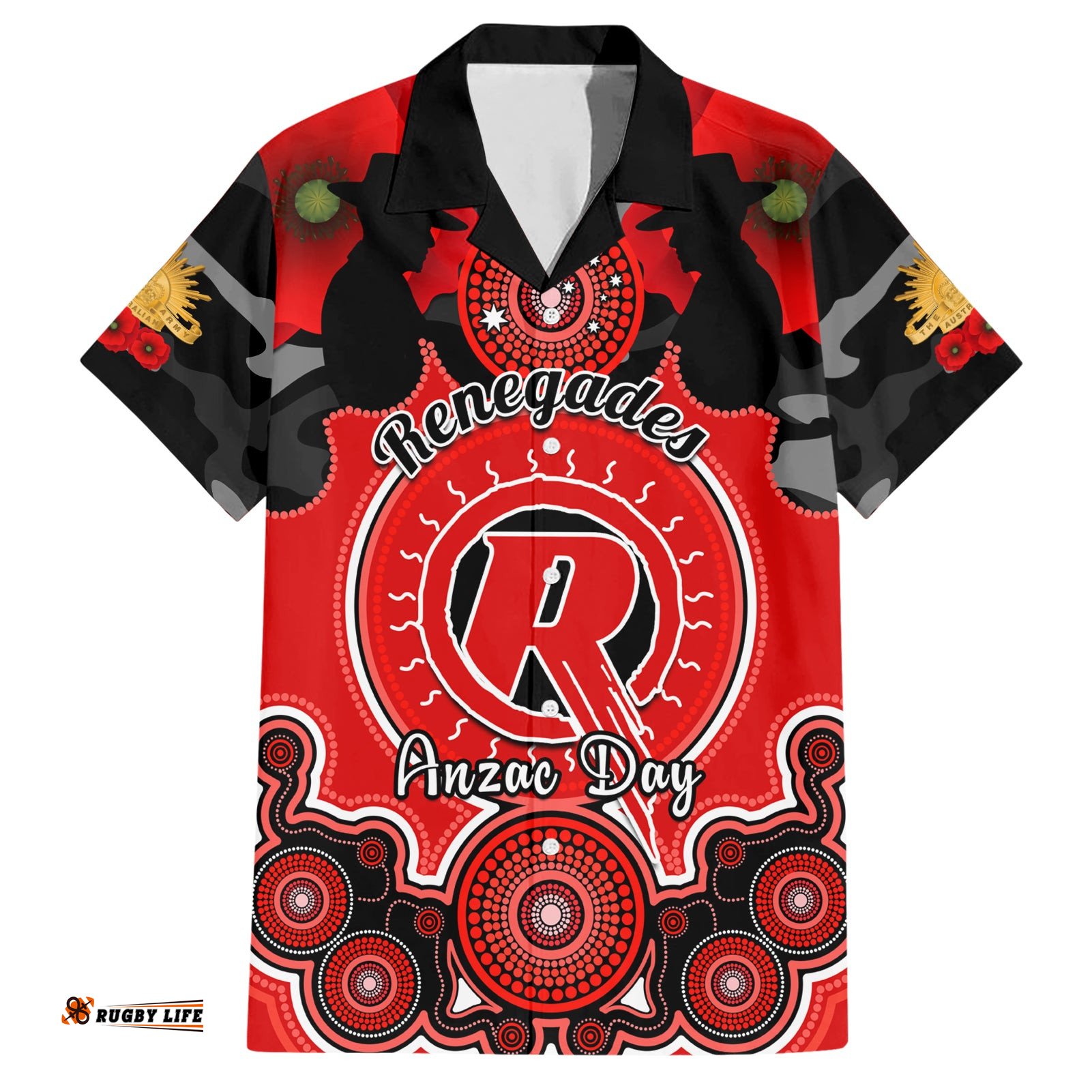 Melbourne Renegades ANZAC 2024 Hawaiian Shirt Lest We Forget Poppy Mix Camouflage
