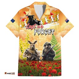 Australia And New Zealand ANZAC Day Hawaiian Shirt Kangaroo And Kiwi Bird Soldiers Lest We Forget