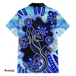 Australia Hawaiian Shirt Aussie Opal Pattern With Lizard Aboriginal Art Turquoise