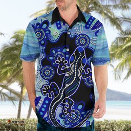 Australia Hawaiian Shirt Aussie Opal Pattern With Lizard Aboriginal Art Turquoise