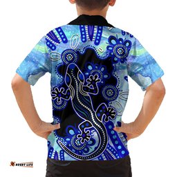 Australia Hawaiian Shirt Aussie Opal Pattern With Lizard Aboriginal Art Turquoise