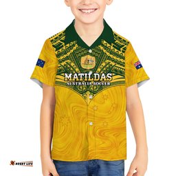 Custom Australia Matildas Hawaiian Shirt Polynesian Mix Gold Marble