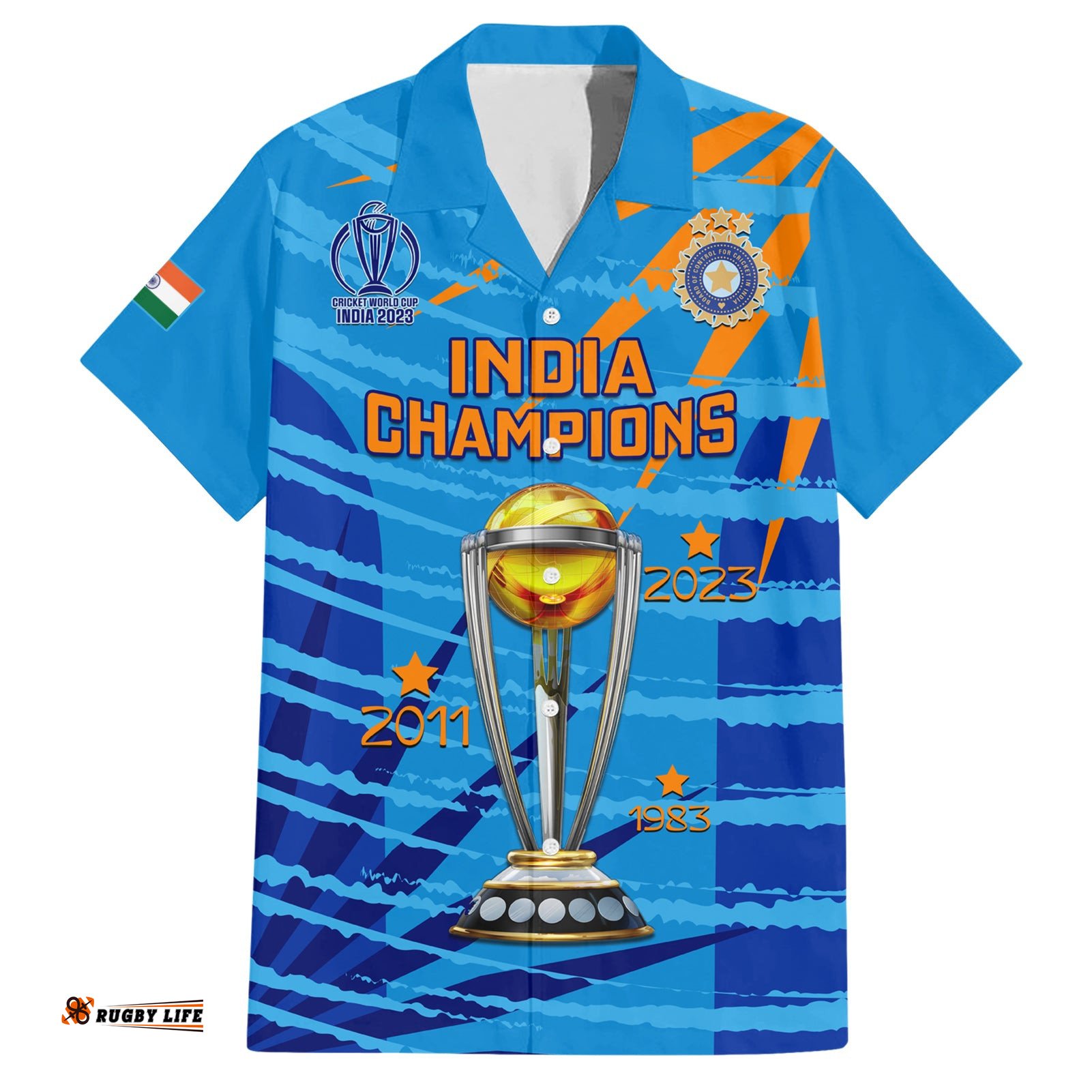 Custom India Cricket Hawaiian Shirt World Cup 3rd Champions Proud