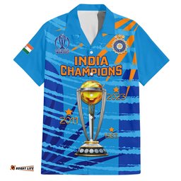 Custom India Cricket Hawaiian Shirt World Cup 3rd Champions Proud