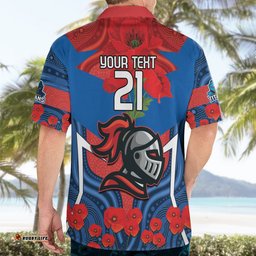 Custom Knights Rugby ANZAC Hawaiian Shirt Novocastrians Gallipoli Soldier With Aboriginal Art