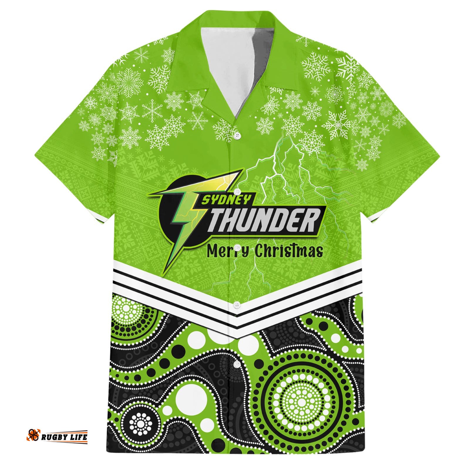Custom Thunder Cricket Christmas Hawaiian Shirt Merry Xmas Indigenous Art