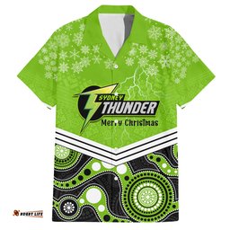 Custom Thunder Cricket Christmas Hawaiian Shirt Merry Xmas Indigenous Art