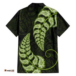 Green New Zealand Paisley Silver Fern Hawaiian Shirt Aotearoa Maori