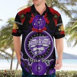 Hobart Hurricanes ANZAC 2024 Hawaiian Shirt Lest We Forget Poppy Mix Camouflage