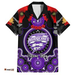 Hobart Hurricanes ANZAC 2024 Hawaiian Shirt Lest We Forget Poppy Mix Camouflage