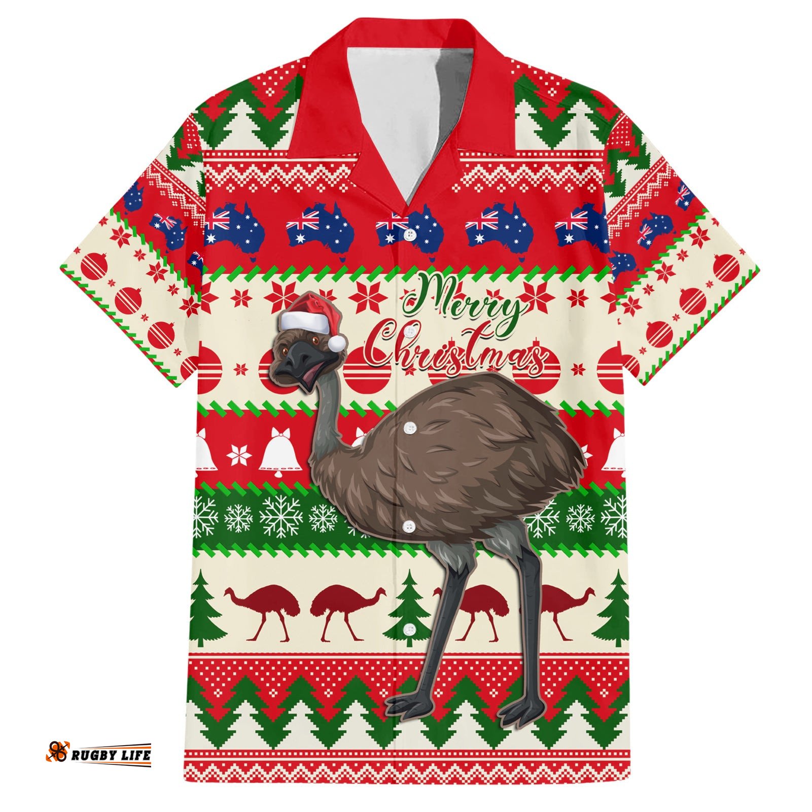Australia Christmas Hawaiian Shirt Aussie Emu Santa Merry Xmas