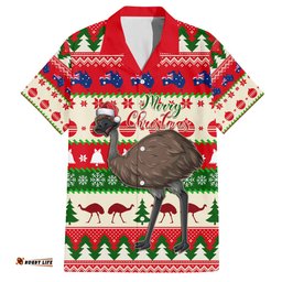 Australia Christmas Hawaiian Shirt Aussie Emu Santa Merry Xmas