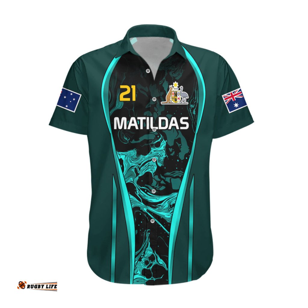 Matildas Australia Soccer Hawaiian Shirt Liquid Marble Texture Vibe